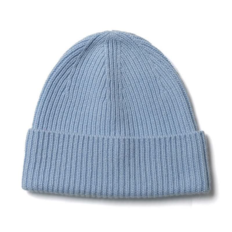 women's men's cashmere ribbed beanie hats in baby blue.  A new designer beanie in cashmere for unisex