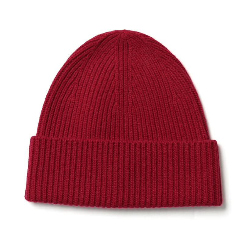 women's men's cashmere ribbed beanie hats in red. this red beanie is for women's cashmere hat