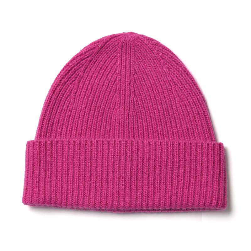 women's men's cashmere ribbed beanie hats in hot pink. best cashmere beanie for cold winter