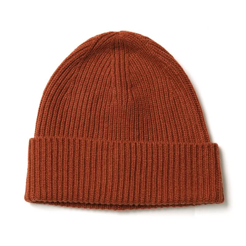 women's men's cashmere ribbed beanie hats in orange. womens cashmere hat