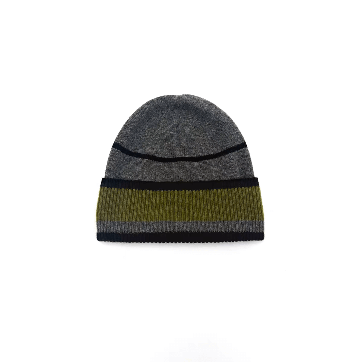 Italian-Designed Colorful Knit Luxurious 100% Cashmere Beanie in grey and green