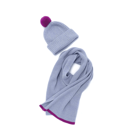 cashmere ribbed scarf and hat set in blue for women shop holiday gift set on sale