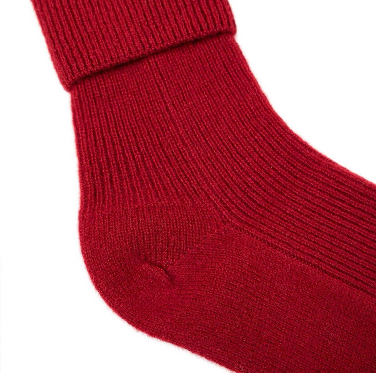 Red cashmere socks for women, ribbed knit design, soft premium quality.