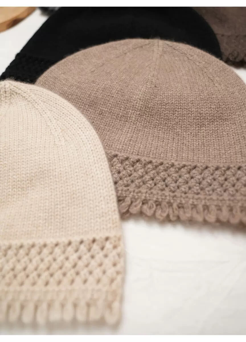 Women’s 100% cashmere knit hat with tassel edge – soft, warm winter beanie for women
