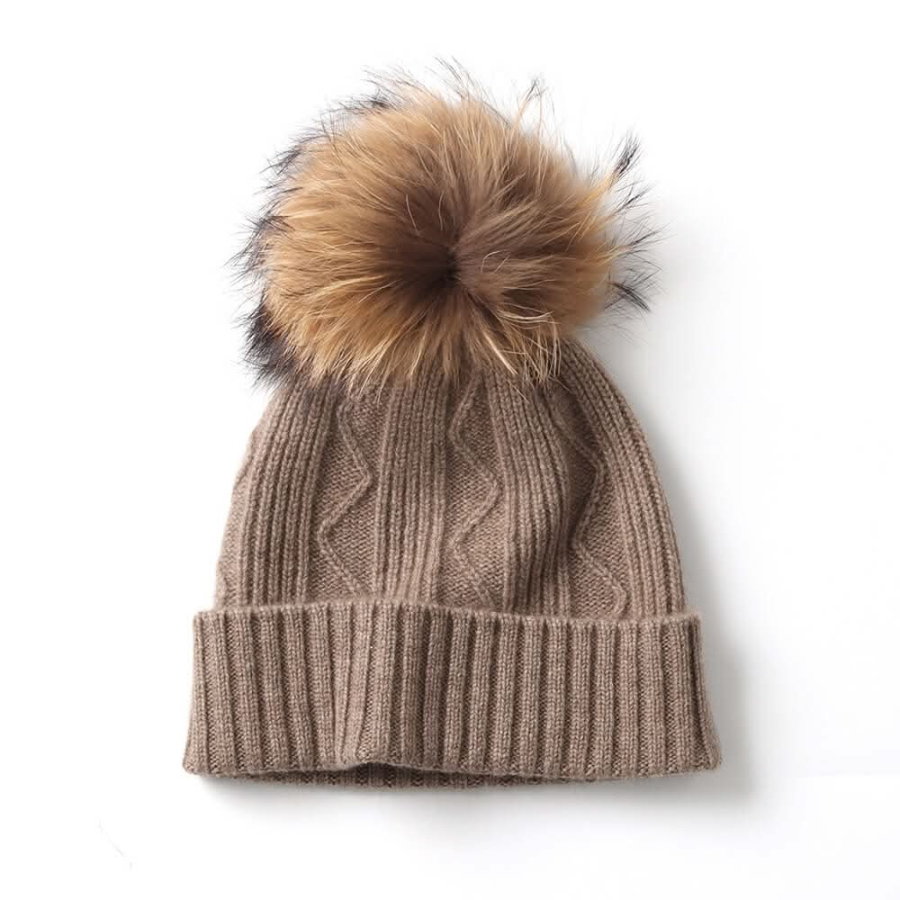 women cashmere beanie hats with pom pom