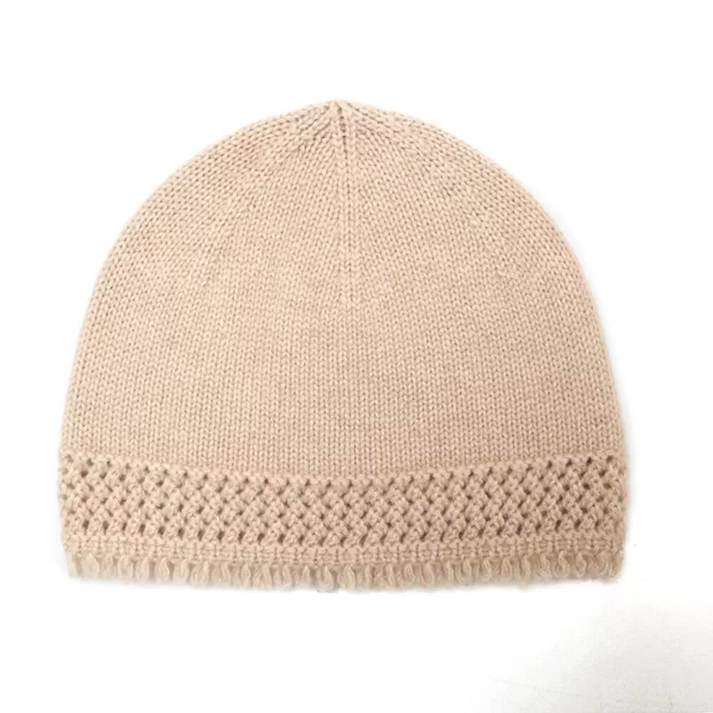 Women’s 100% cashmere knit hat with tassel edge – soft, warm winter beanie for women
