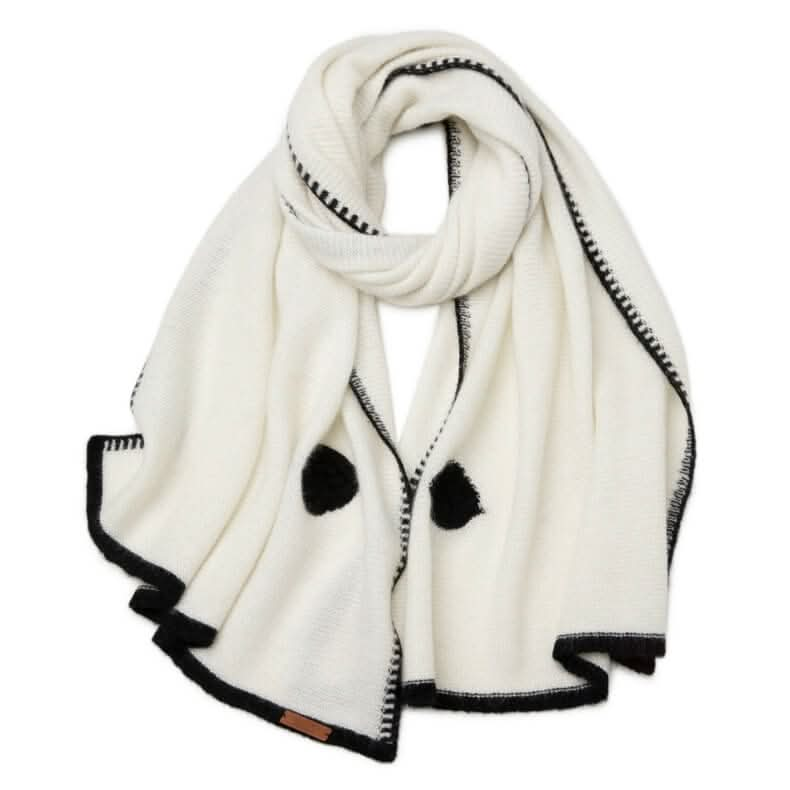 Women's knitted cashmere scarf shawl in white and black 