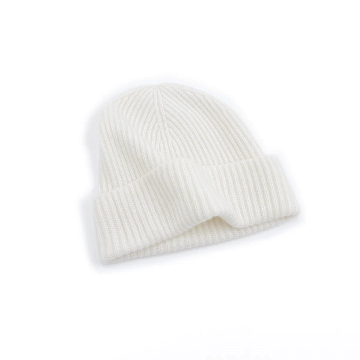 Women's Classic Ribbed Cashmere Beanie Hat in pure white,Premium cashmere beanie thick fisherman stitch