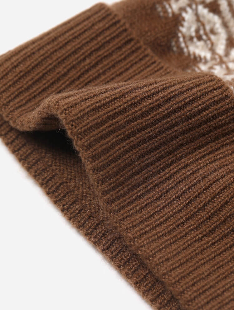 Women’s cashmere Fair Isle beanie in toffee brown