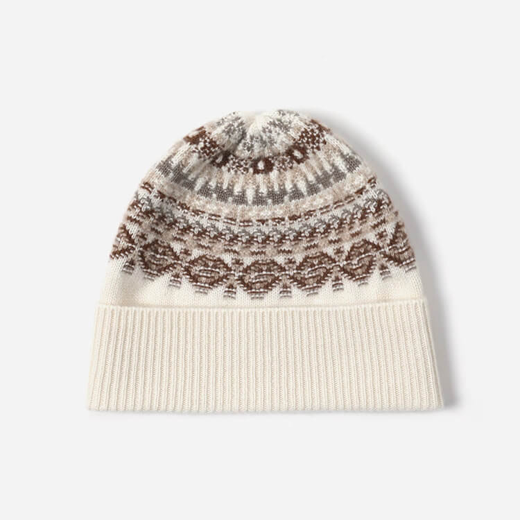 	100% cashmere Fair Isle knit hat in white
