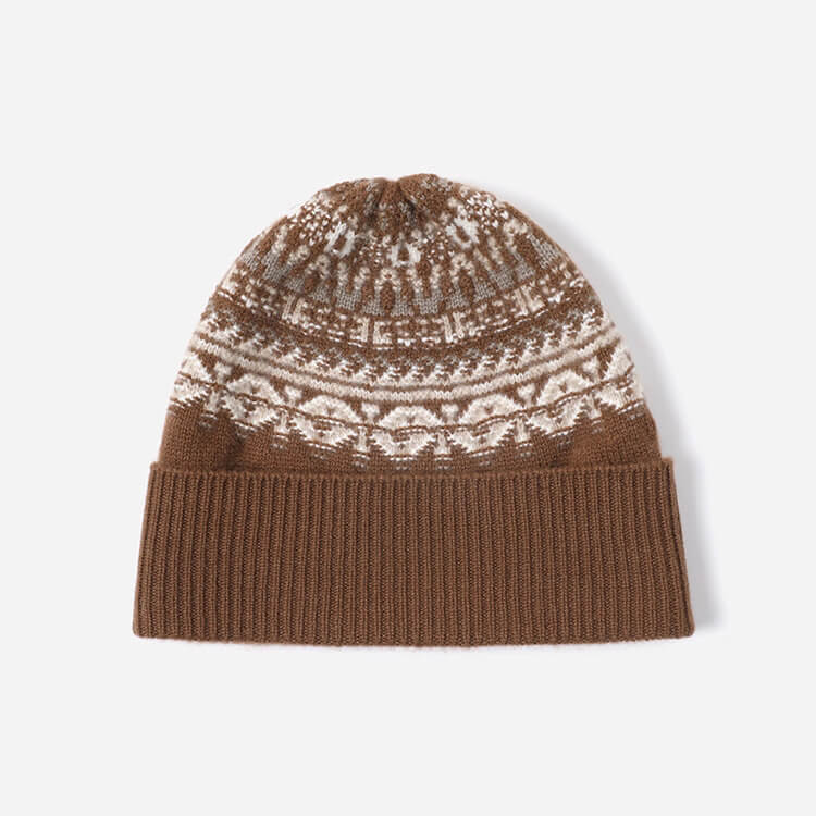 Warm Fair Isle cashmere beanie with festive design