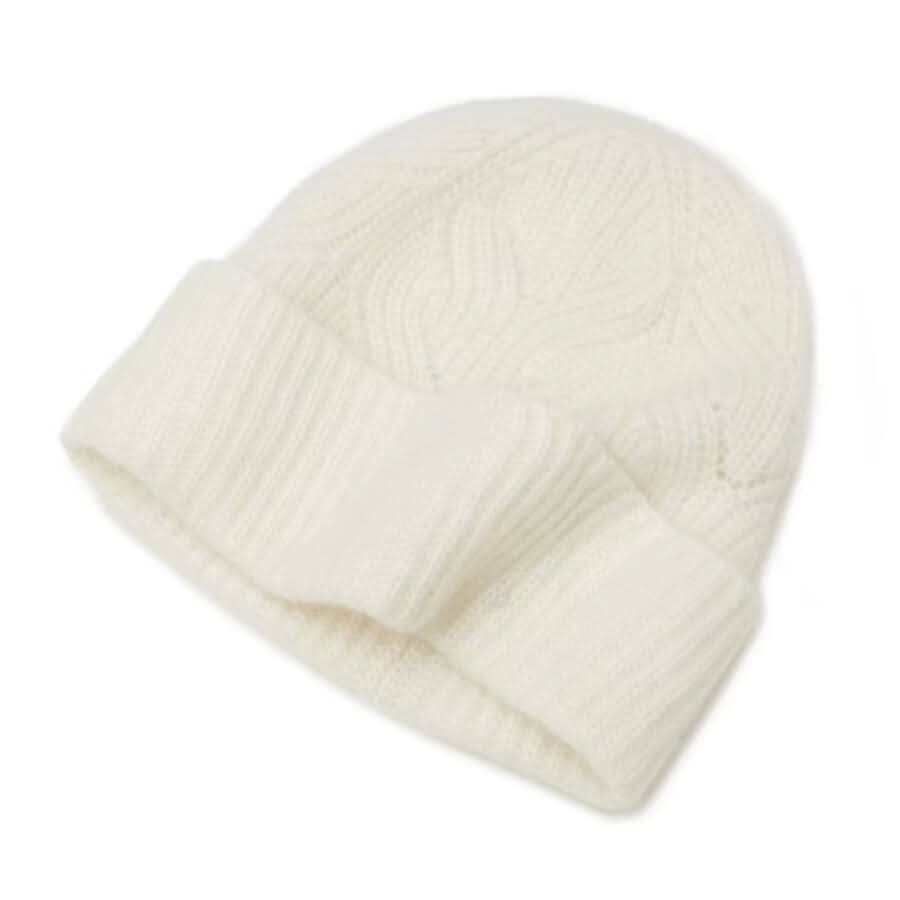 white pure cashmere cable beanies hats