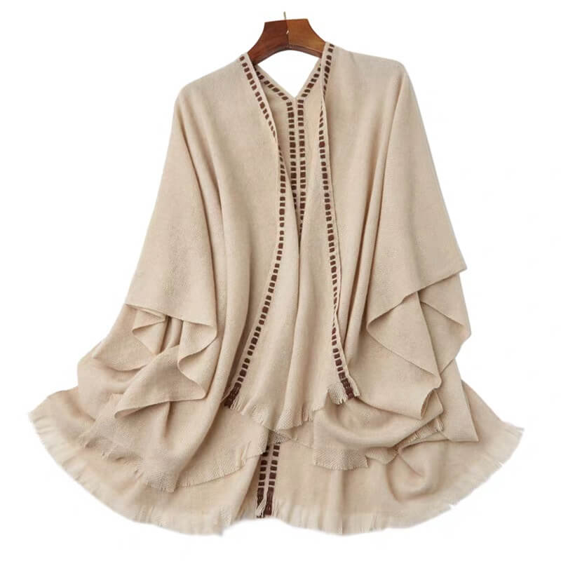 Luxury cashmere V-neck winter wrap
	•	Soft woven cashmere poncho for women