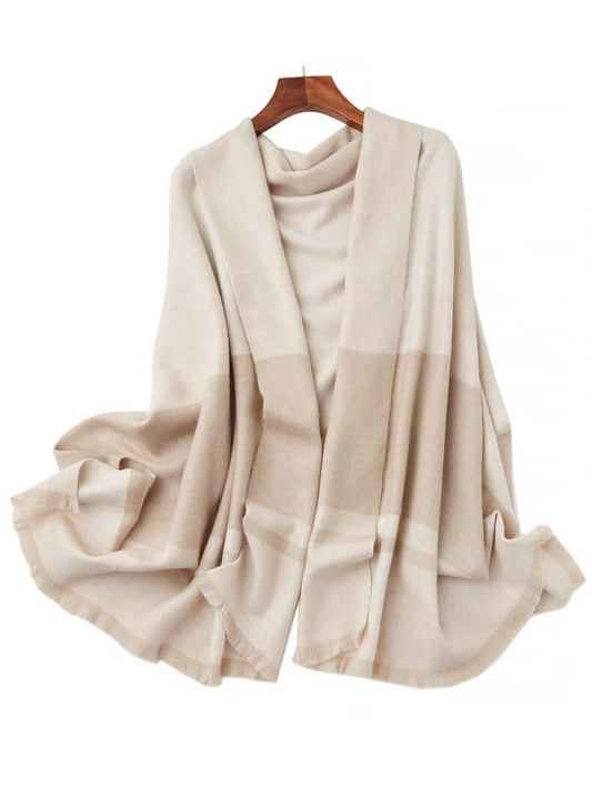 100% Cashmere Shawl Wrap for Women – Ivory and Light Camel,Luxury Cashmere Wrap for Women – Pure Mongolian Cashmere