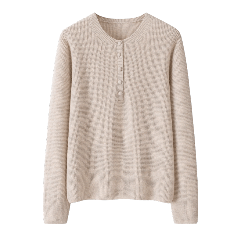 Beige long-sleeve 100% cashmere sweater shirt 