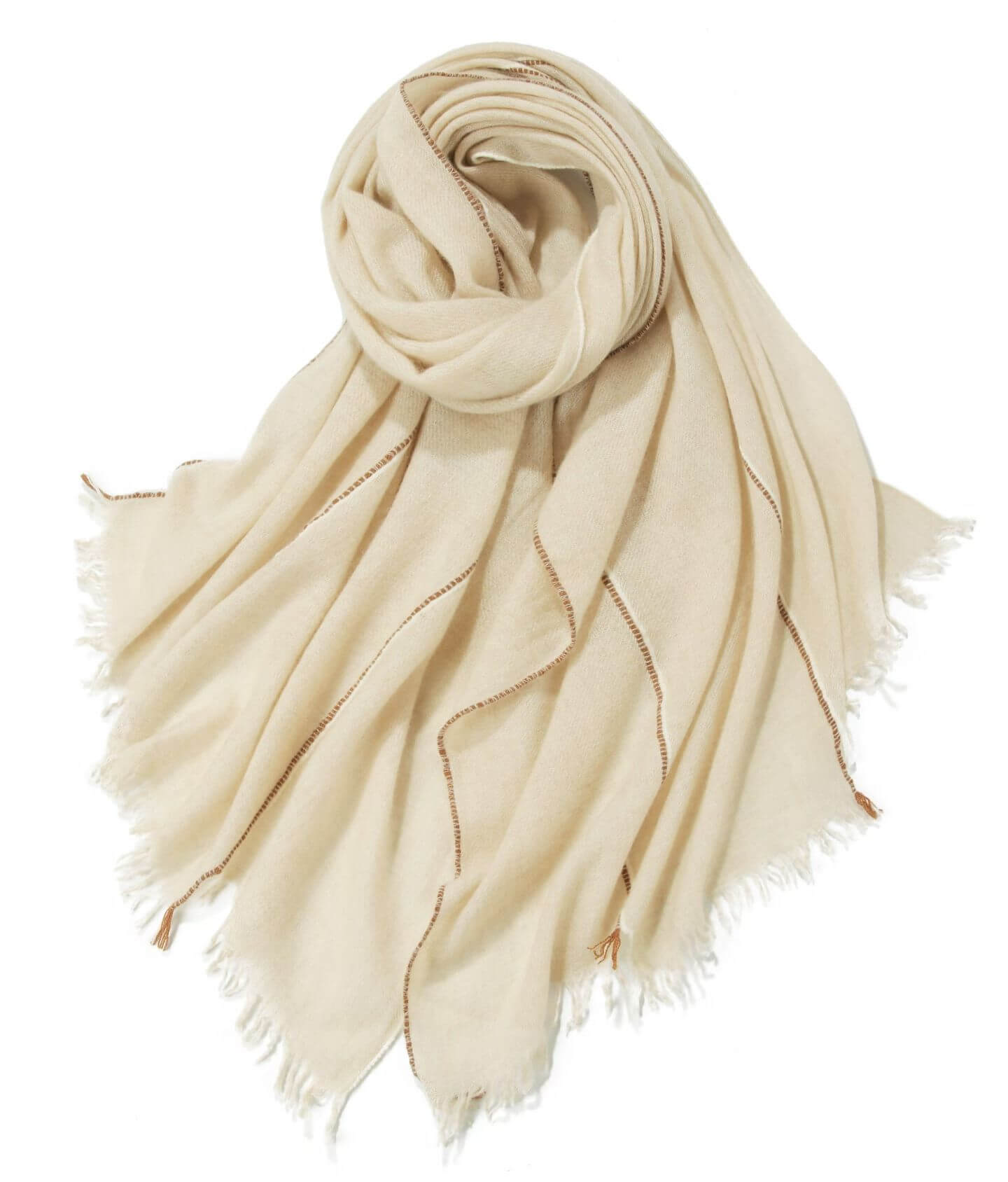 Women’s 100% cashmere scarf in beige with irregular cut