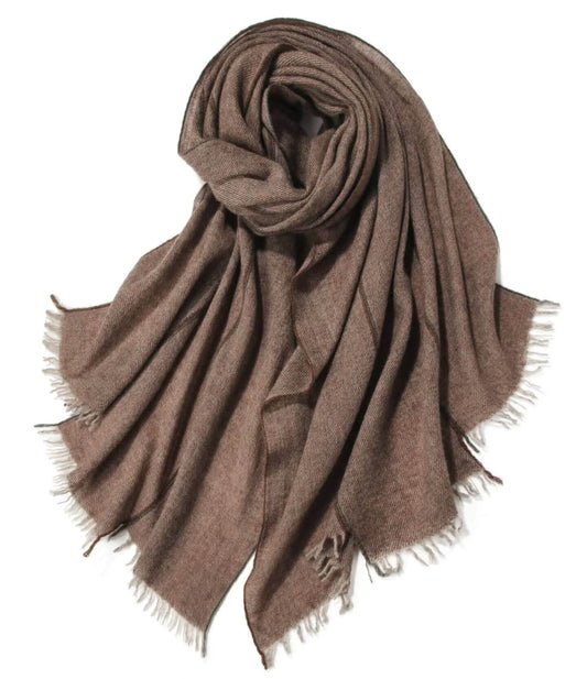 Women’s 100% cashmere scarf in beige with irregular cut