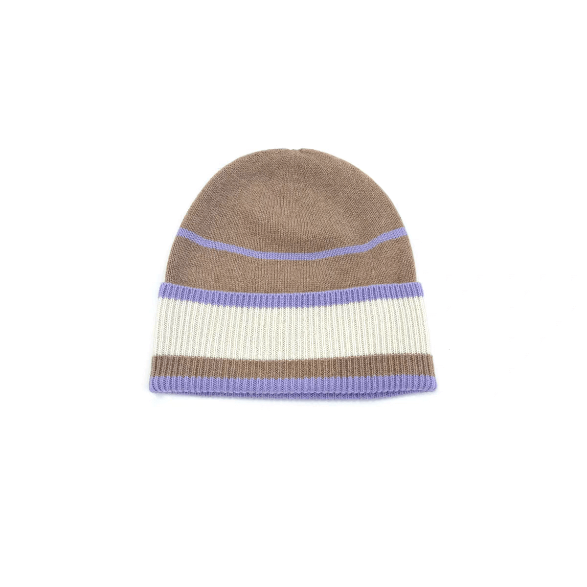 Italian-Designed Colorful Knit Luxurious 100% Cashmere Beanie in camel color 