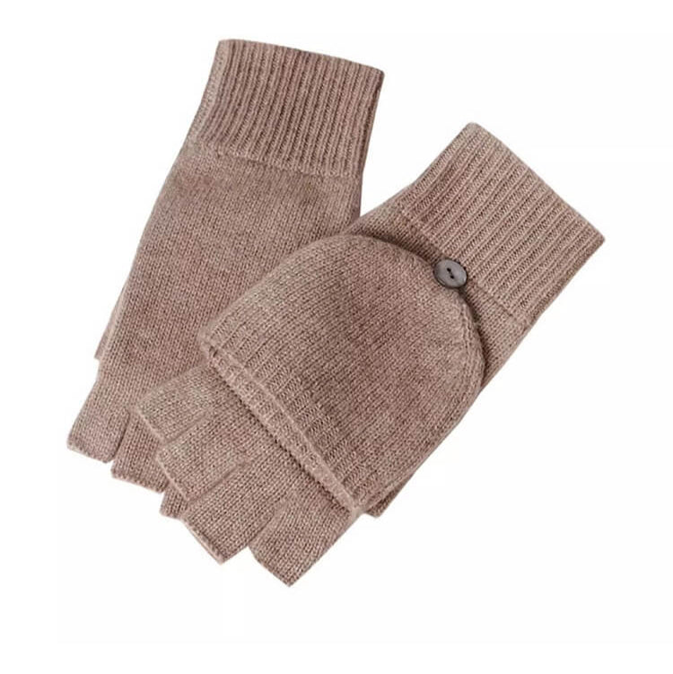 Elegant 100% Cashmere Convertible Fingerless Gloves for Women in camel 