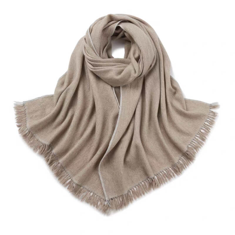 Camel color 100% cashmere scarf, medium weight, handcrafted fringes, winter accessory”