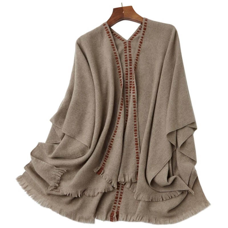 	•	Thick winter cashmere poncho wrap for women
	•	Eco-friendly undyed camel cashmere shawl
