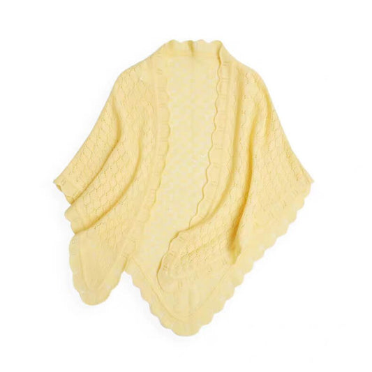100% Cashmere Lace-Knit Triangle Shawl in soft yellow