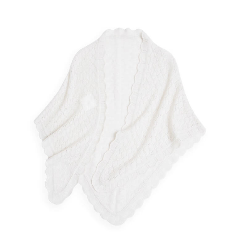 100% Cashmere Lace-Knit Triangle Shawl in white 