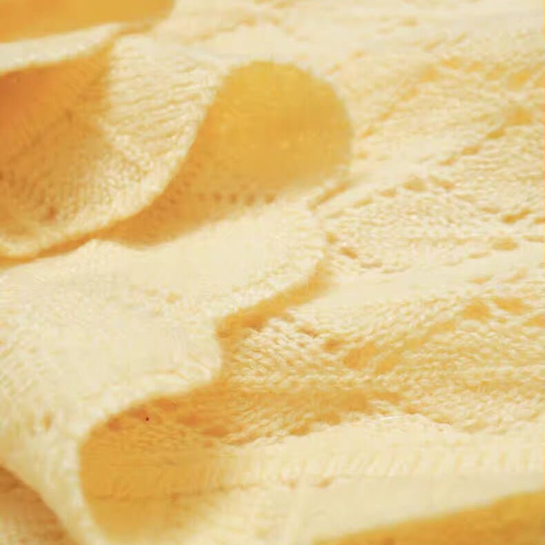 100% Cashmere Lace-Knit Triangle Shawl in yellow