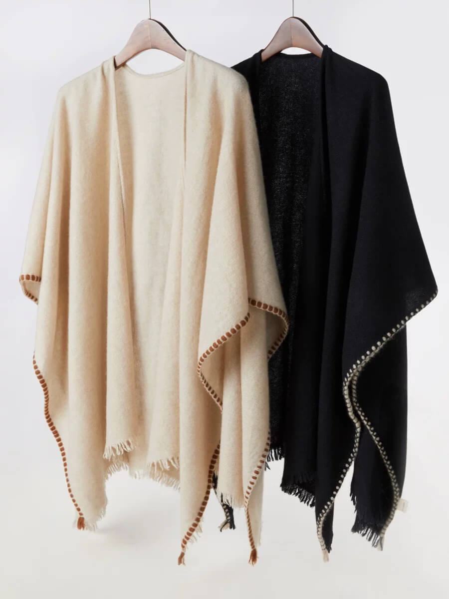 Women’s 100% cashmere cape shawl in beige, oversized luxury wrap