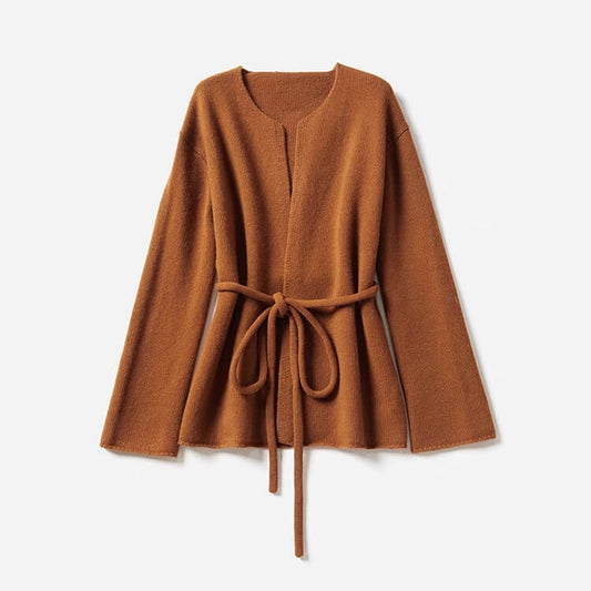 Women’s 100% Cashmere Belted Cardigan in brown