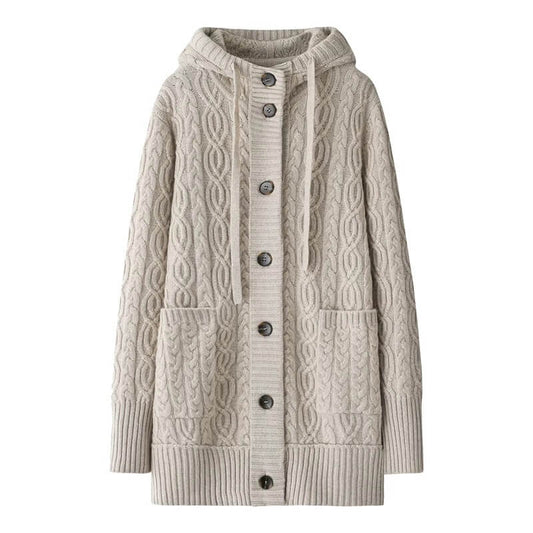 Beige cable knit 100% cashmere cardigan with buttons 
