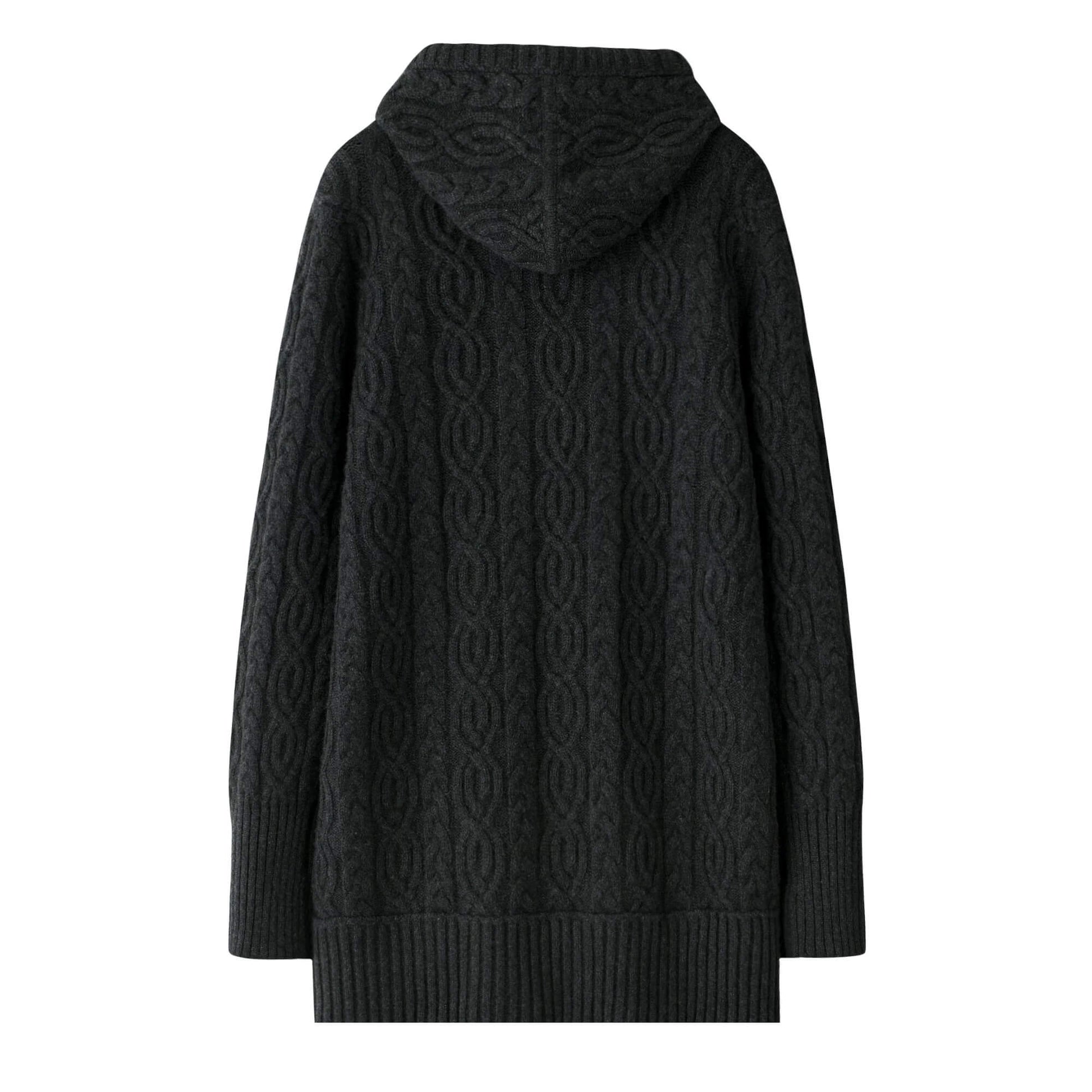 Black knitted 100% pure cashmere cardigan with a hood 