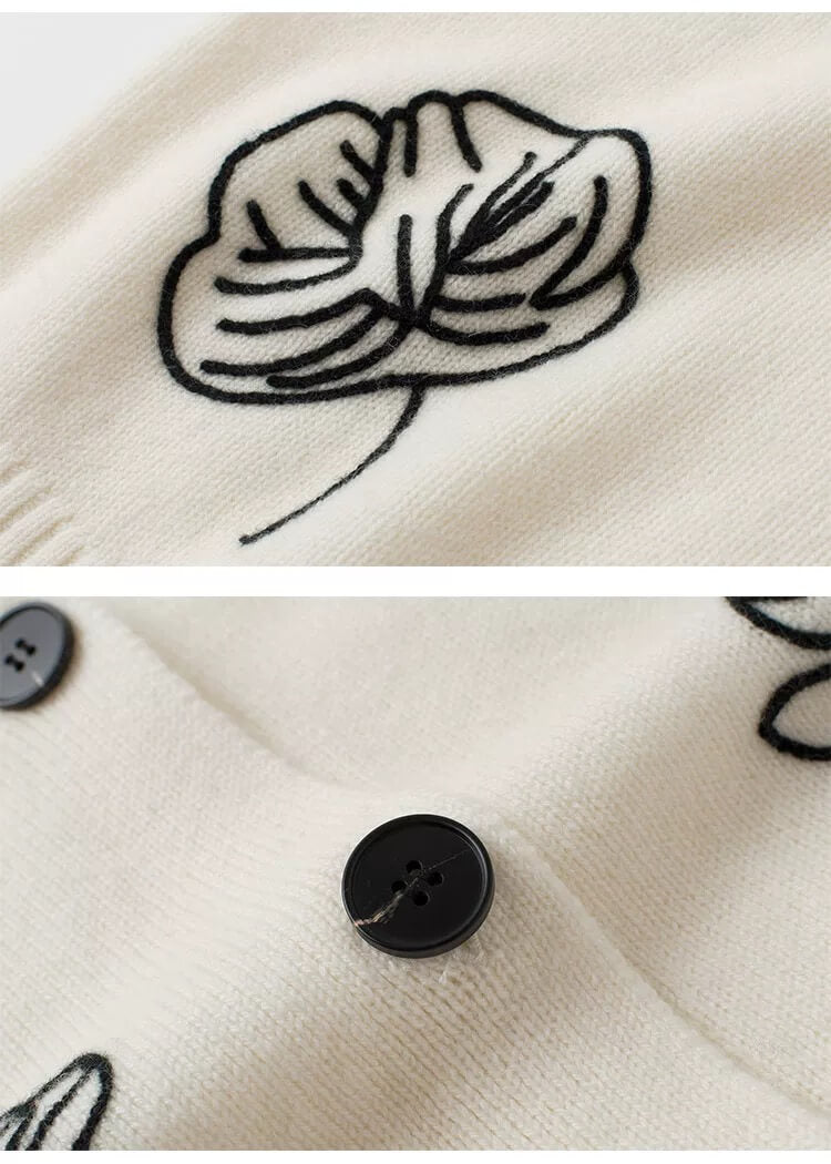 women's Cashmere V-Neck Cardigan with Floral Embroidery