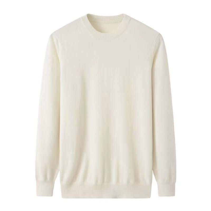 cream white cashmere crew neck sweater for men