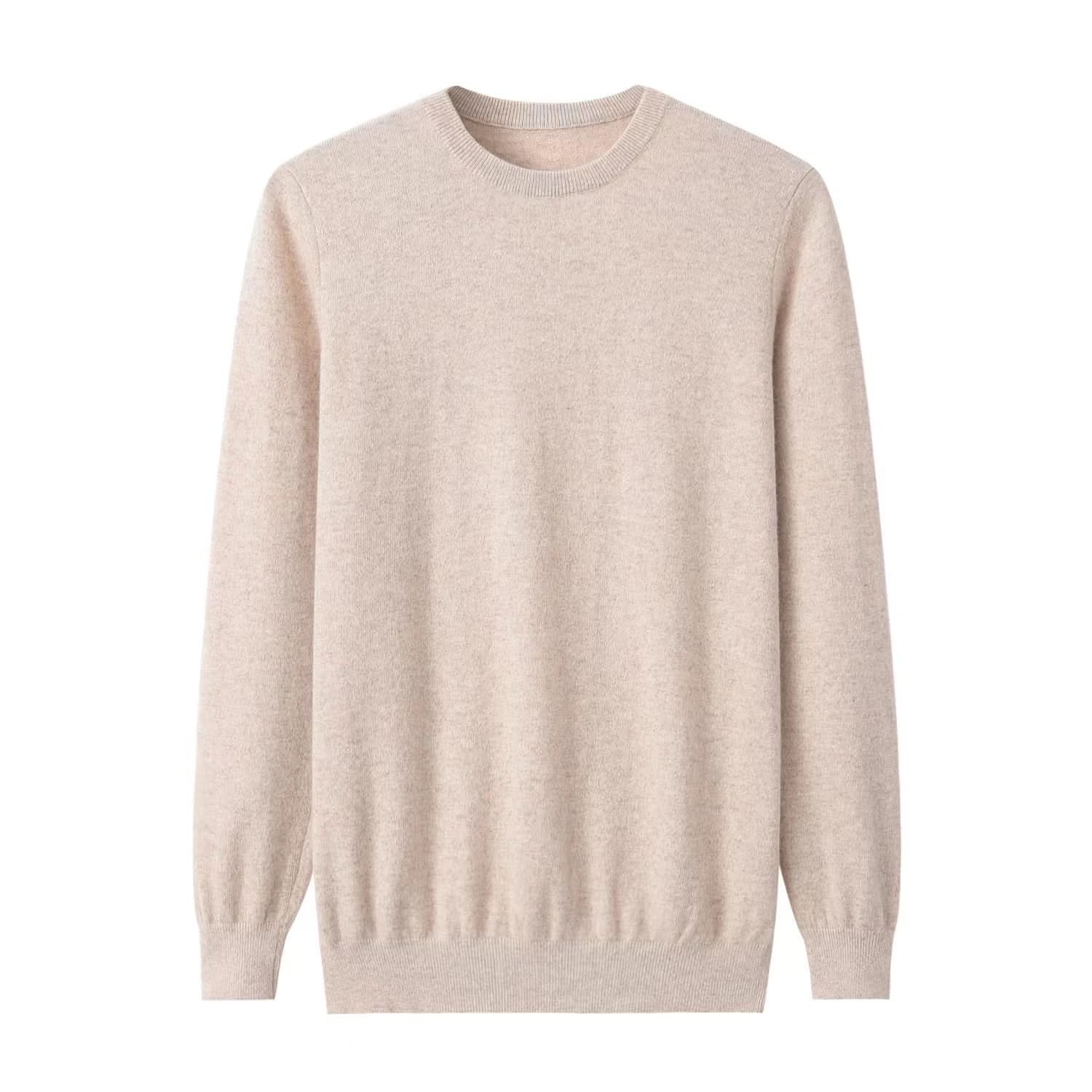 beige cashmere crew neck sweater for men