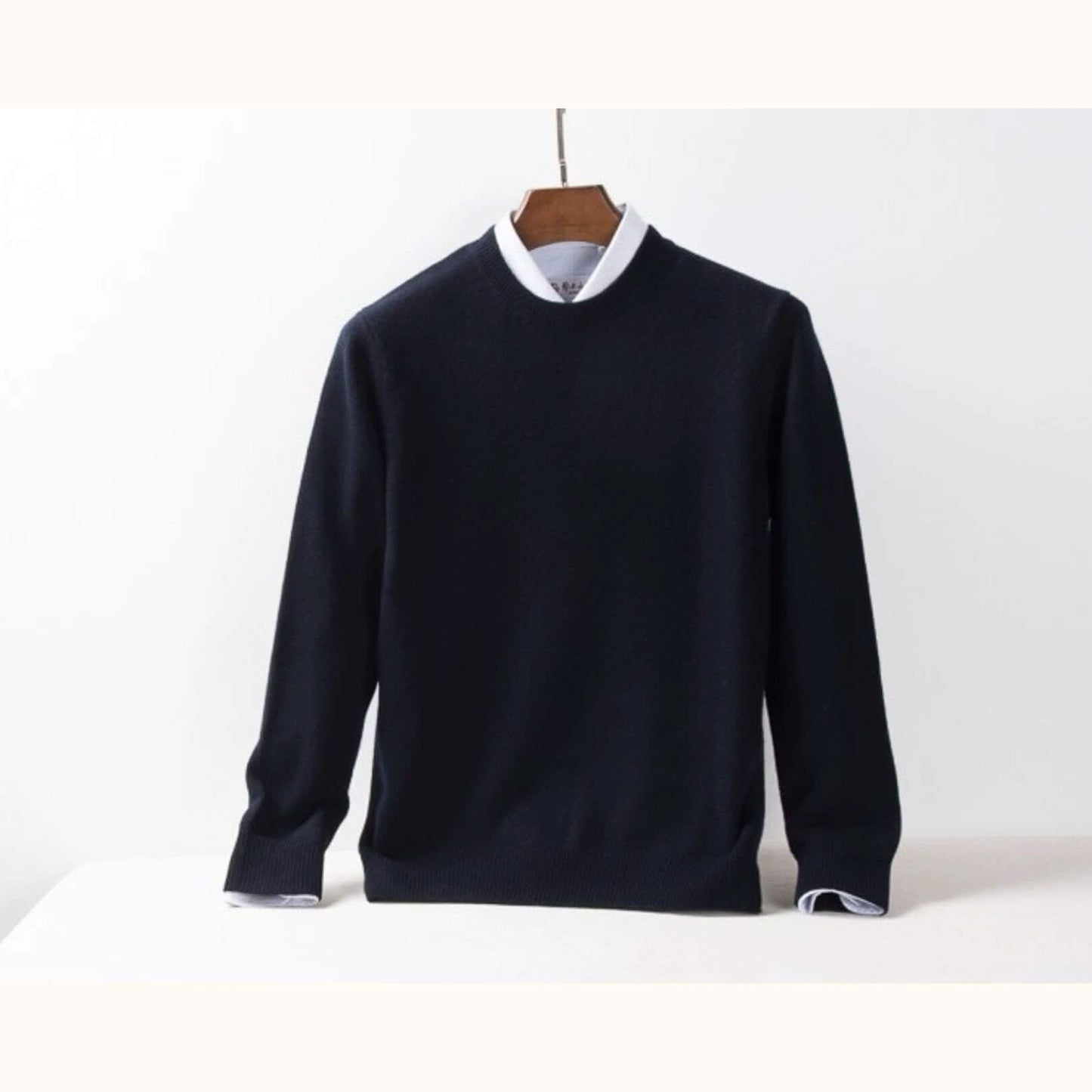 navy blue men's 100% cashmere crew neck thicker sweater  Premium Winter Crewneck Knitwear