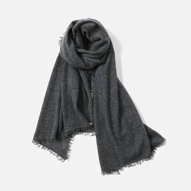 Dark gray cashmere scarf with delicate fringes,Premium Mongolian cashmere lightweight drape scarf