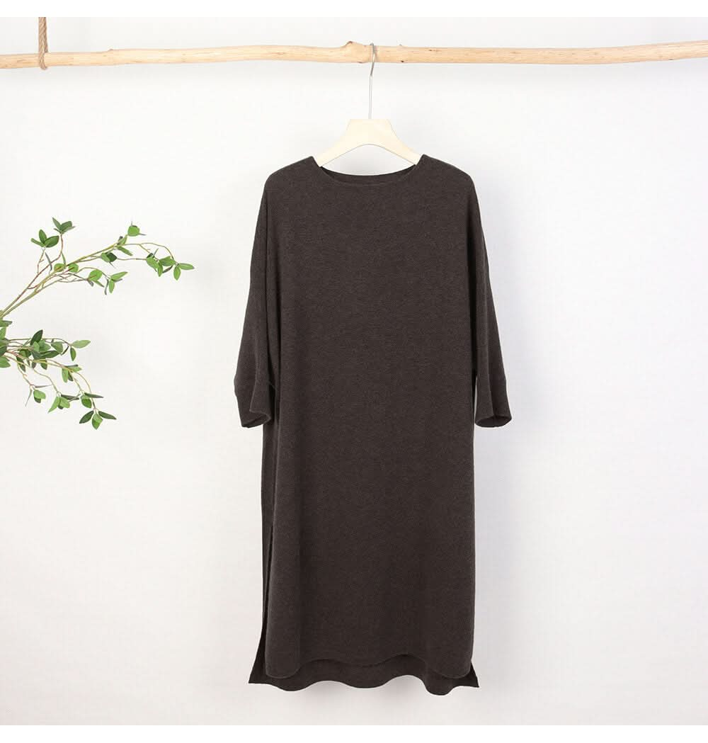 women's cashmere dress sweaters in dark brown color crew neck dress