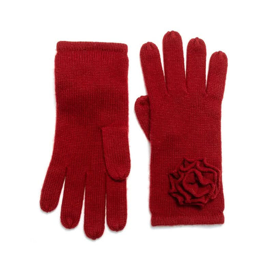 women's cashmere gloves with flowers in red