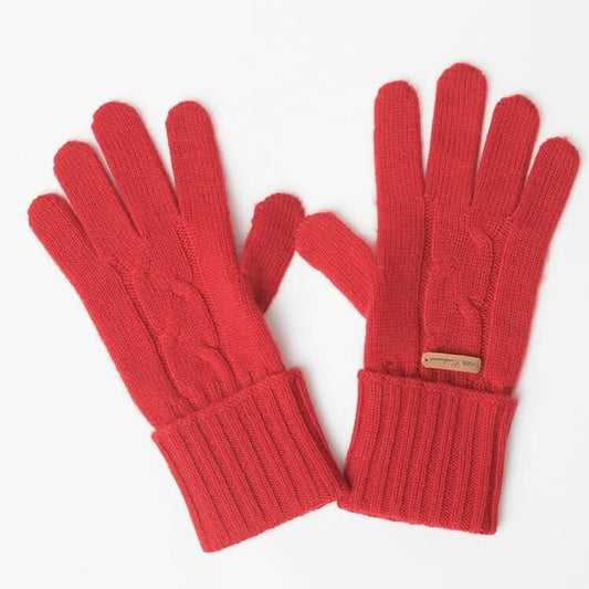 Women's cashmere gloves long style cable knitting in red