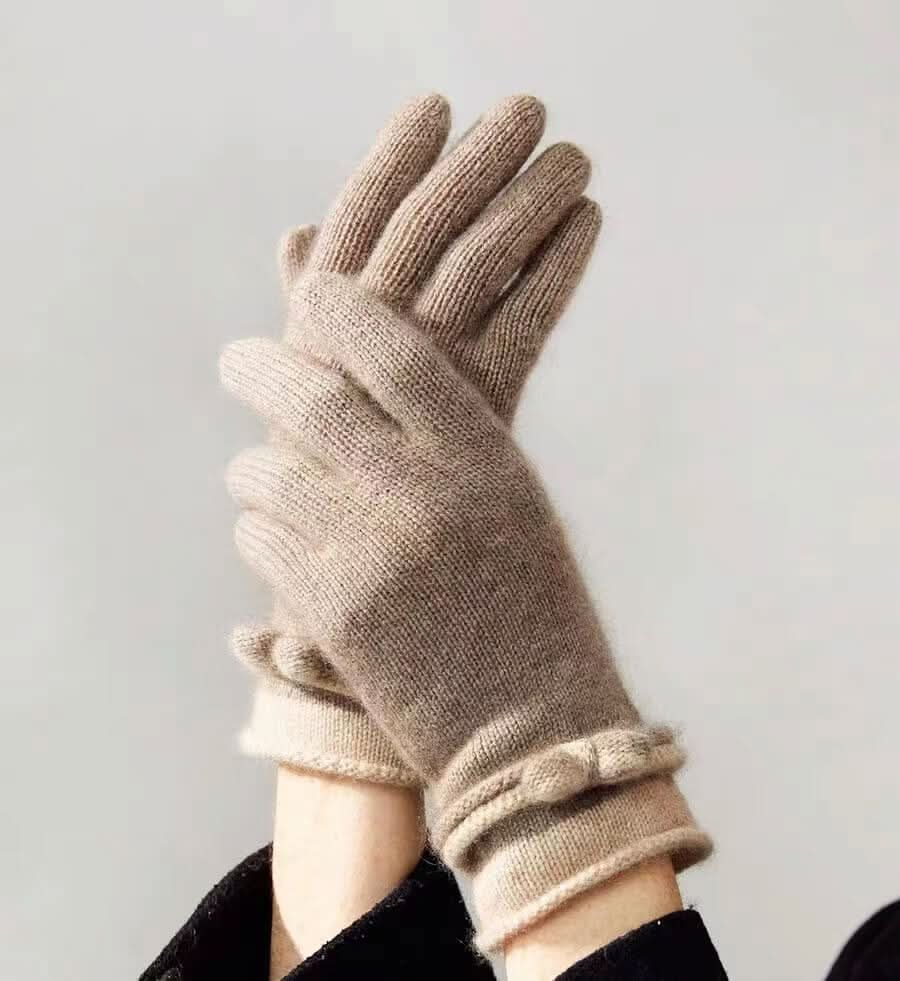 Ribbed trim women's cashmere gloves