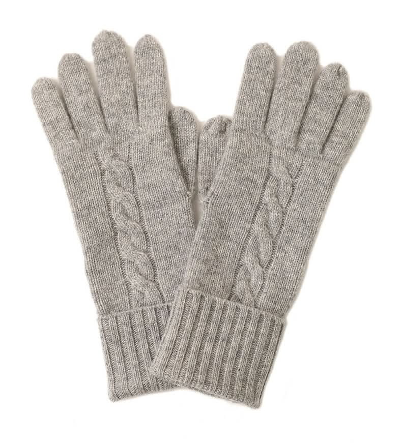 Women's 100% Pure Cashmere Cable Knit Gloves grey color