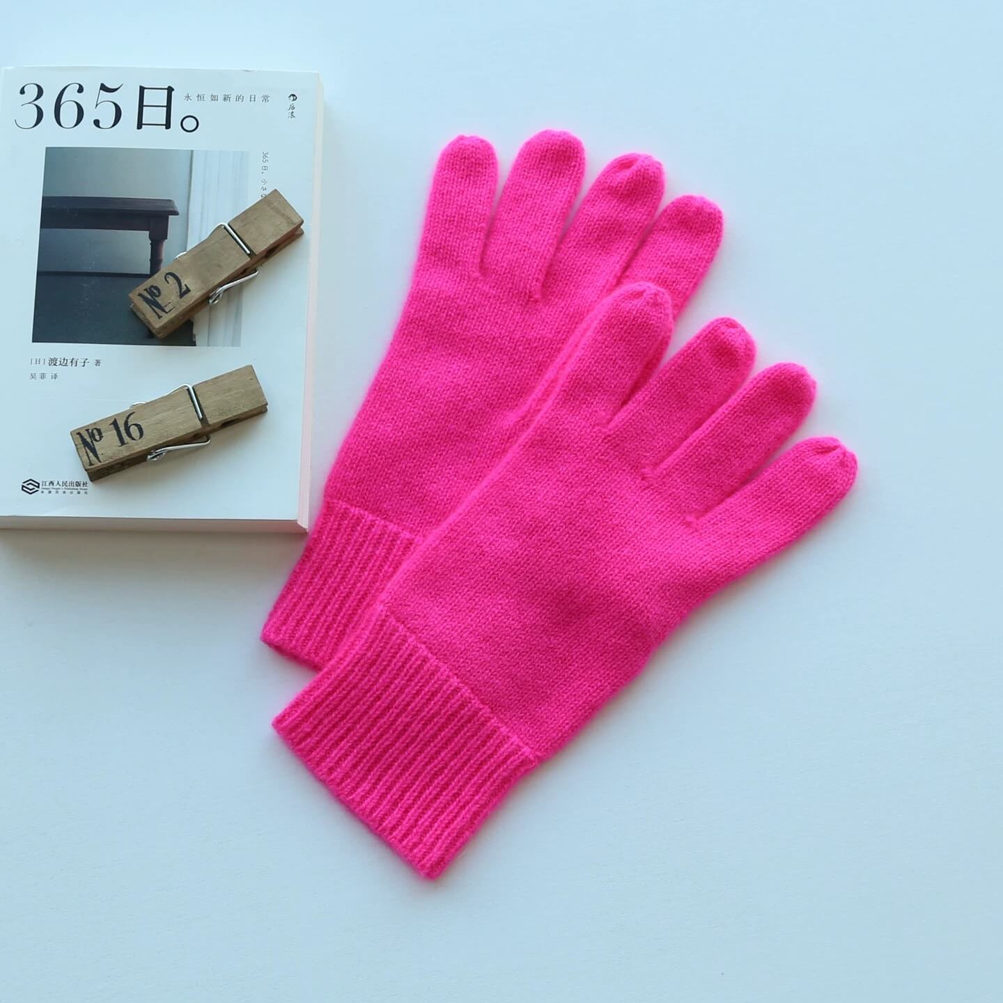 Women’s 100% Cashmere Knit Gloves – Soft Winter Warm Gloves, Classic hot pink Colors