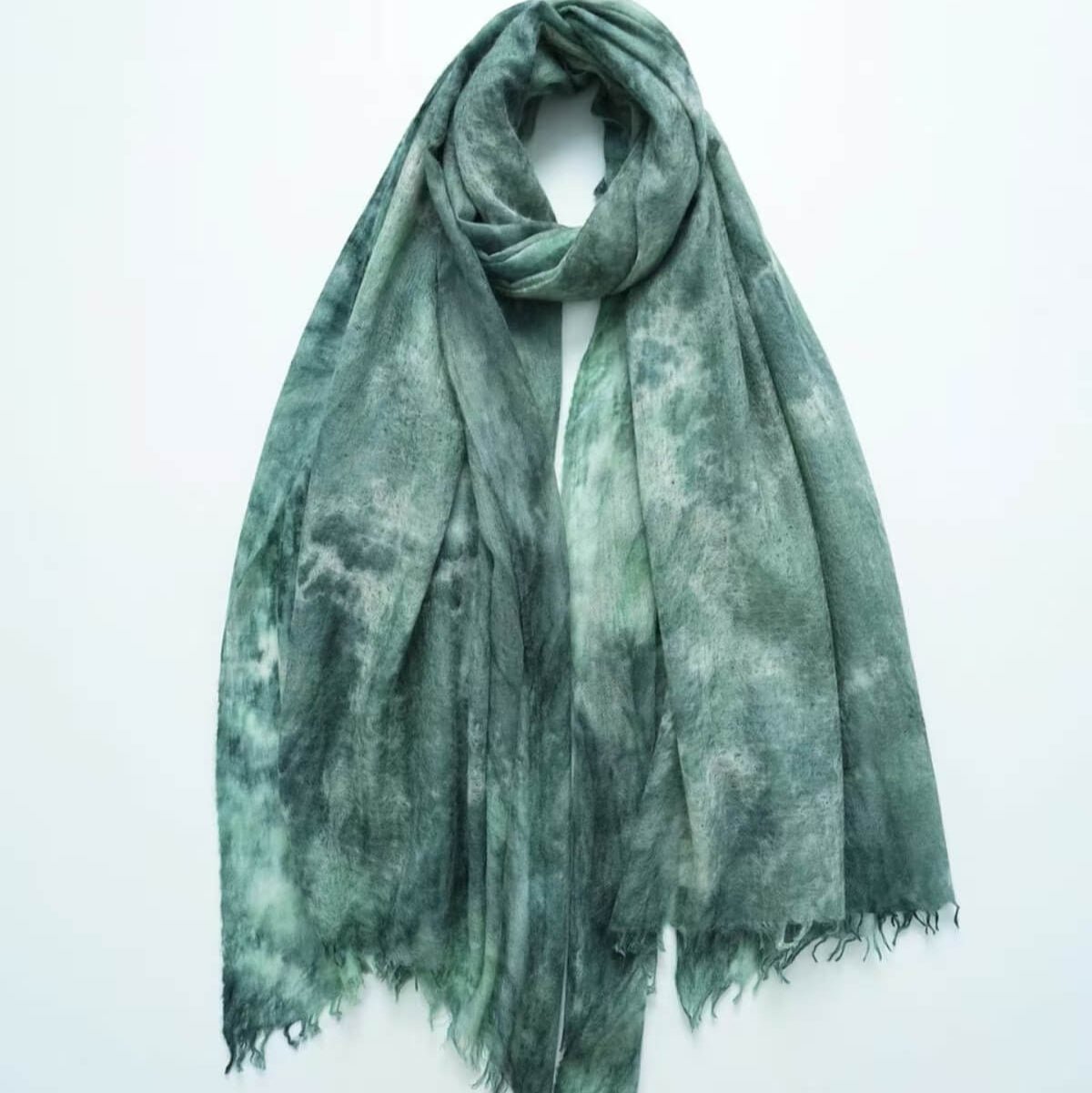 Ultra-Light 100% Cashmere Scarf Shawl: Hand-Dyed Tie-Dye in Unique Earth Tones - Cloud-Soft Luxury!