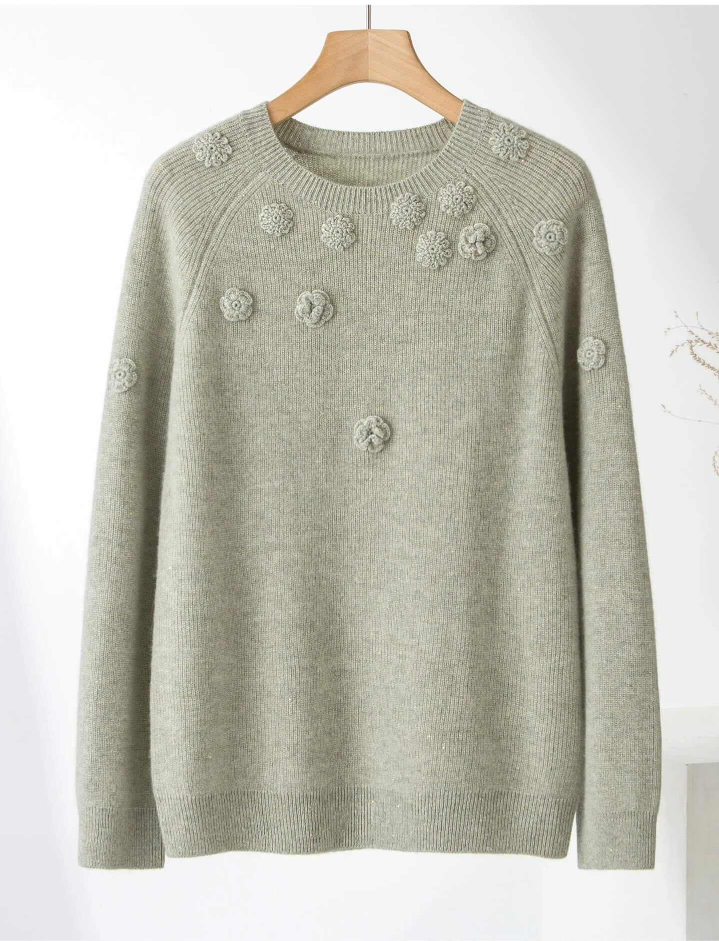 100% Cashmere Ribbed Pullover Sweater in green
