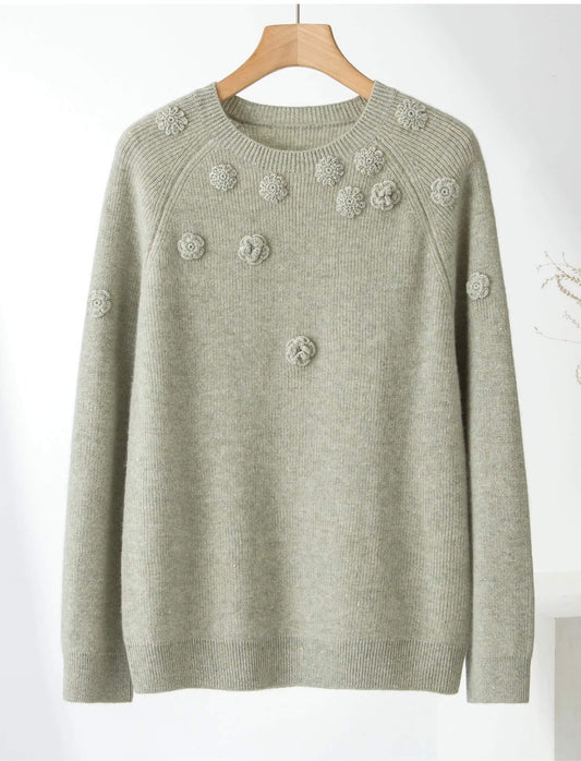 100% Cashmere Ribbed Pullover Sweater in green