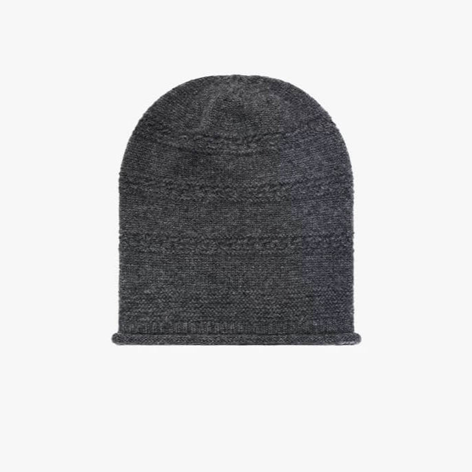 Luxury Ribbed Cuff Slouchy 100% cashmere Beanie Hat for Men & Women in dark grey