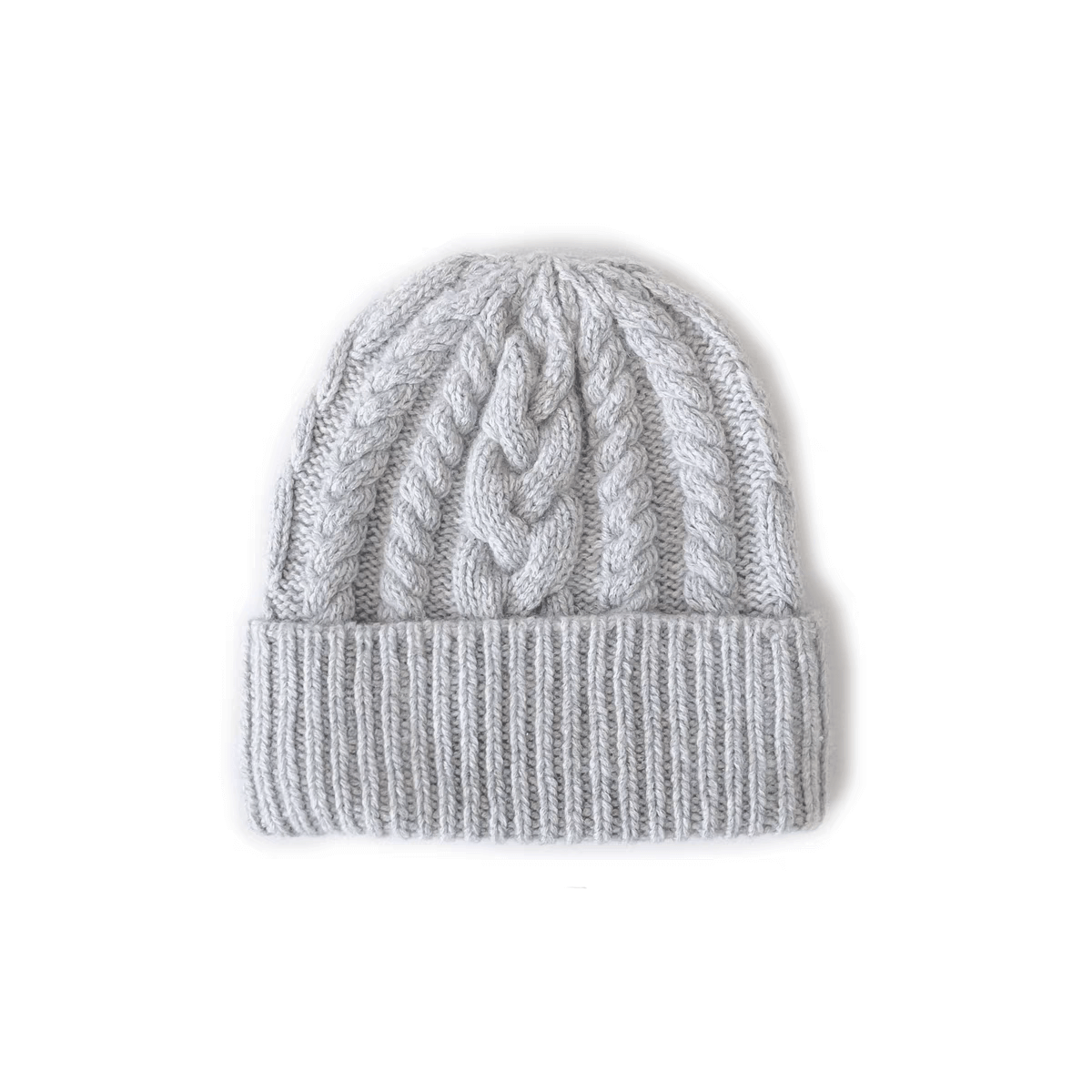 Luxurious Women's 100% White Cashmere Cable-Knit Beanie in light grey