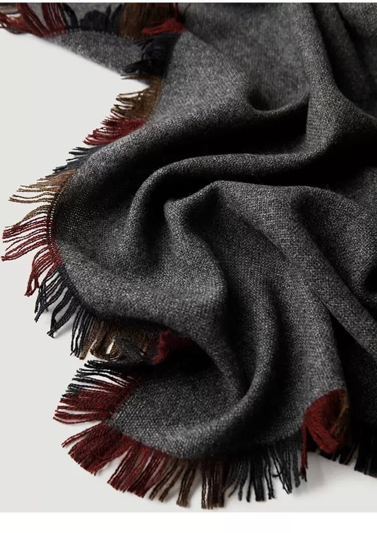 Dark Gray Cashmere Wrap with Contrast Edges – Lightweight Luxury Scarf