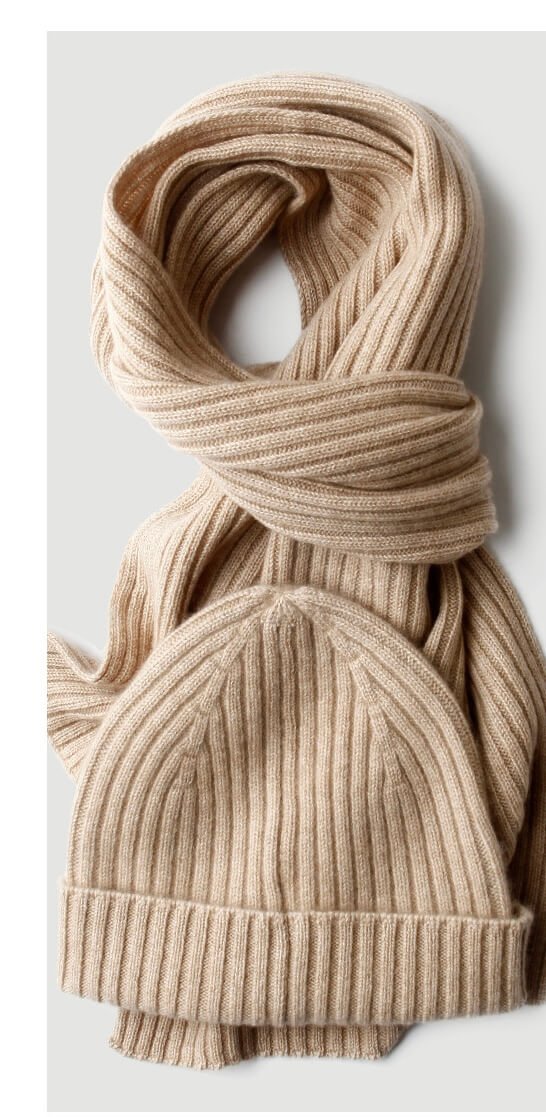 Rib-knit unisex cashmere hat and scarf matching set